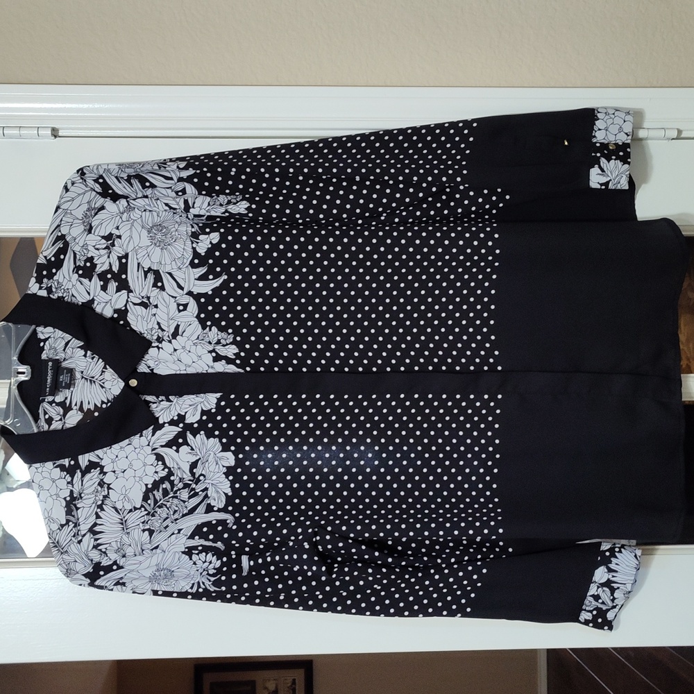 Liz Claiborne Black and White Patterned Long Sleeve Blouse, Size XXL